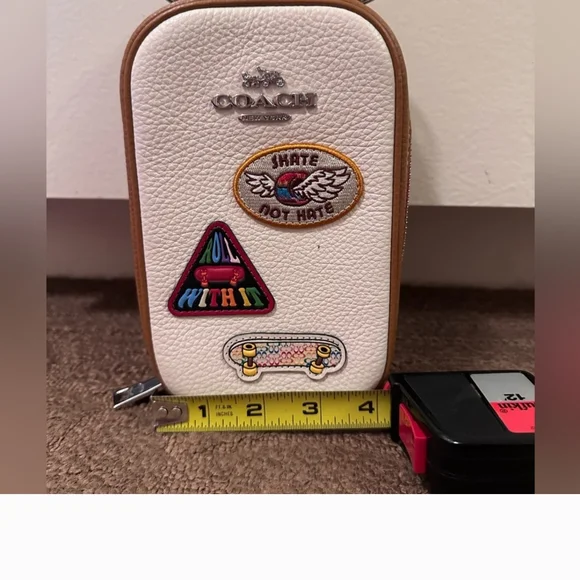 Coach Leather Eva White & Tan Crossbody Bag with Patches - Picture 7 of 10